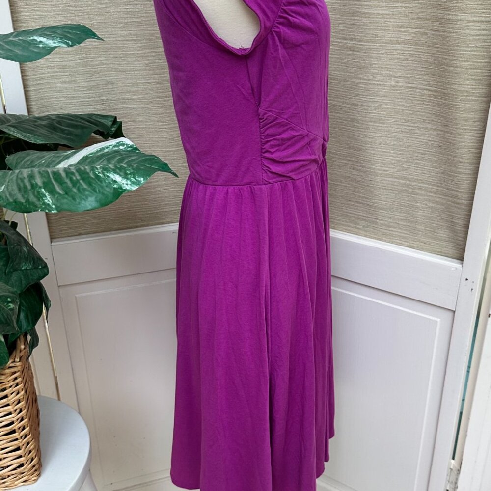 Garnet Hill Magenta Jersey Midi Dress S Surplice V Neck Fit Flare Stretch Knit - Picture 5 of 8